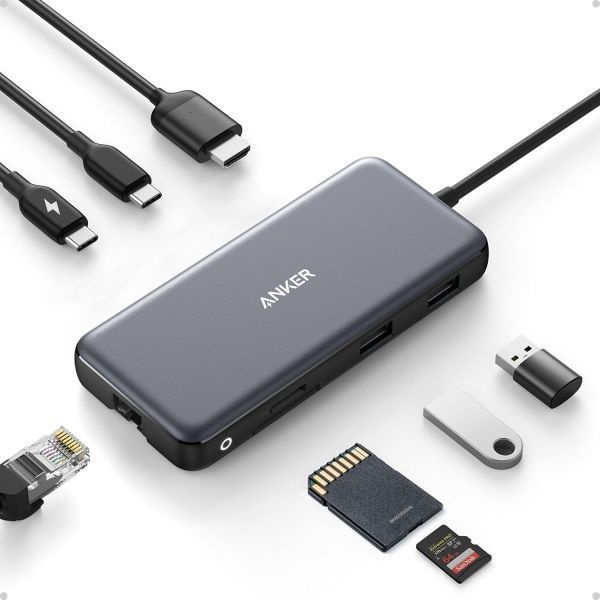 [해외] Anker 앤커 555 USB C 허브 8 in 1 85W Power Delivery 4K 60Hz HDMI 포트 10Gbps 2개의 A 데이터 이더넷 microSD SD 카드 리더기 MacBook P