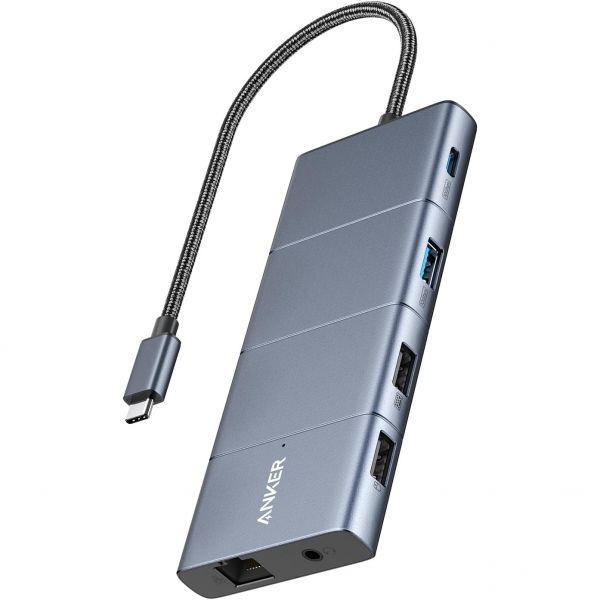 [해외] Anker 앤커 USB C 허브 11 in 1 도킹 스테이션 듀얼 모니터 지원 10Gbps A 데이터 포트 4K HDMI DisplayPort 85W Power Delivery 2개