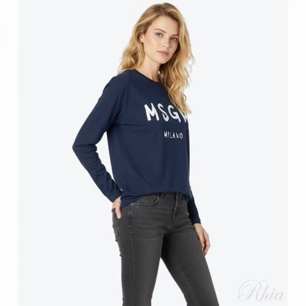 MSGM 브러쉬드 로고 긴팔 티셔츠 3540MM511 237798 89