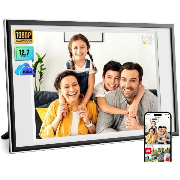 [해외] Frameo 디지털 액자 12.7인치 64GB 1440 1080P IPS 터치 전자 자동 회전 탁상 벽걸이형 USB SD 카드 지원 앱을 통해 어디서든