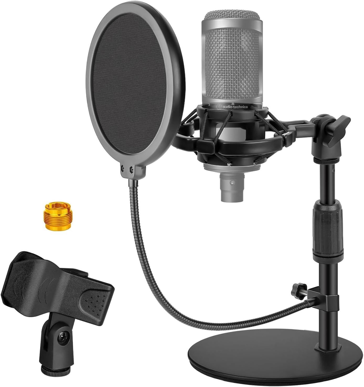 [해외] AT2020, HyperX QuadCast, Blue Yeti, Shure SM58용 안정적인 금속 베이스, 쇼크 마운트, 팝 필터, 마이크 클립 및 AT2020용