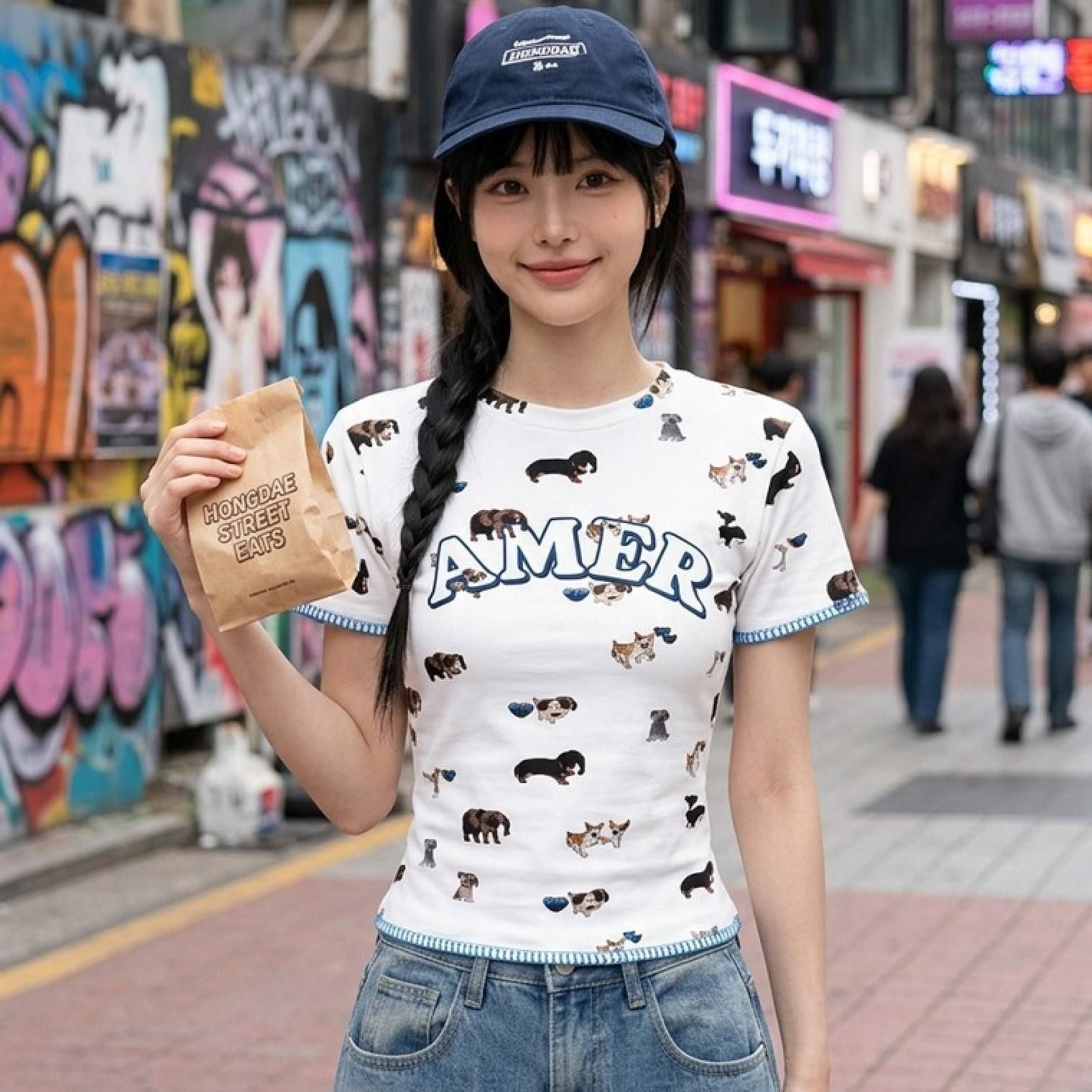 치치몰23협력업 엘리퍼피나염티 강아지나염 여름반팔 레터링 키치룩 타이포긴팔t