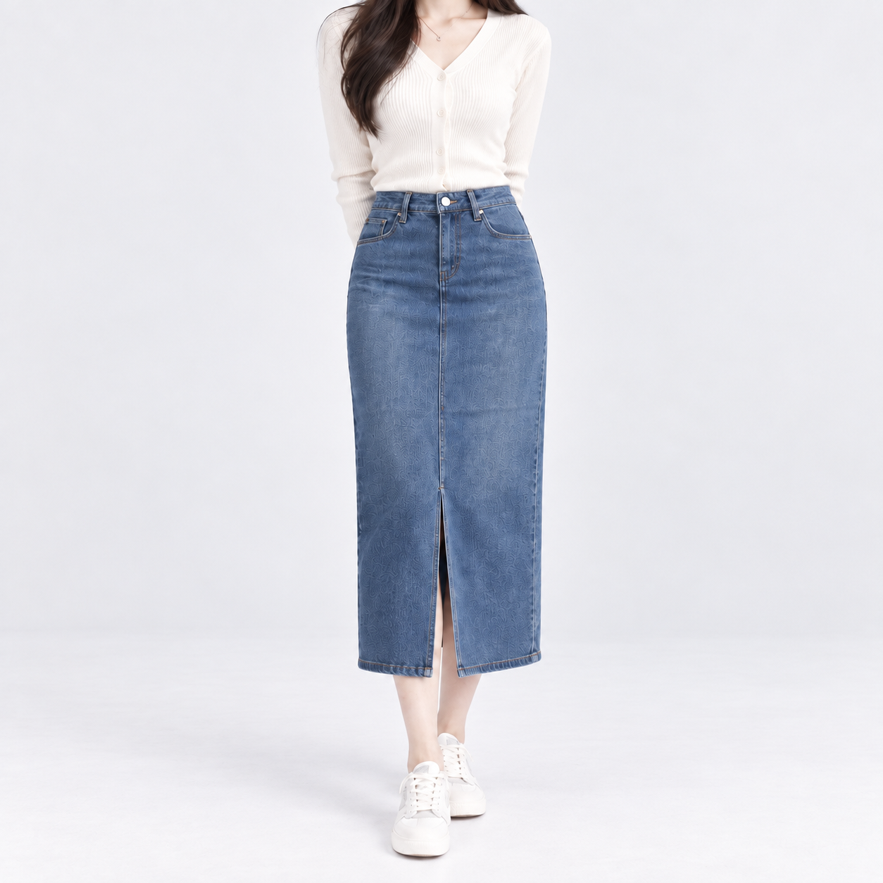 여성용 봄여름가을 데일리 A라인 데님 스커트 롱 청치마