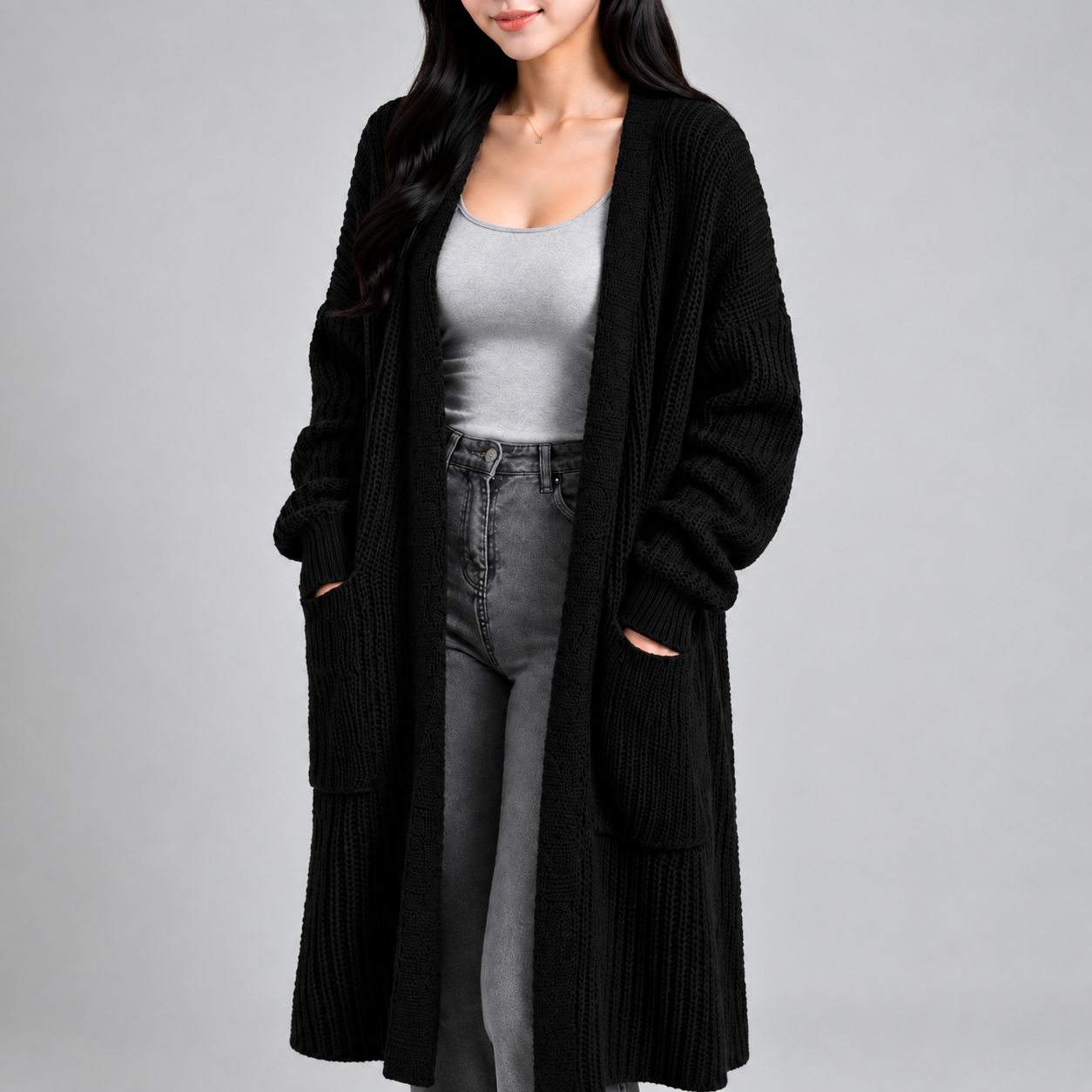 Shopflix 여성용 롱기장 95cm 루즈핏 니트 가디건 빅사이즈