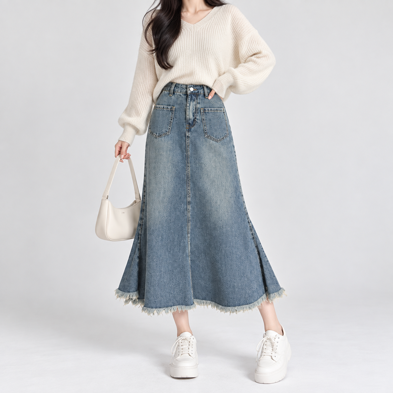 여성용 데일리 데님 스커트 빈티지 A라인 롱 청치마 빅사이즈까지