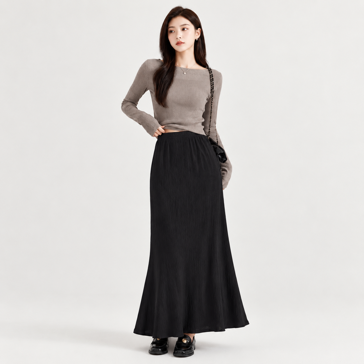 Shopflix 여성용 허리편안한 밴딩 플레어 A라인 롱스커트 빅사이즈까지