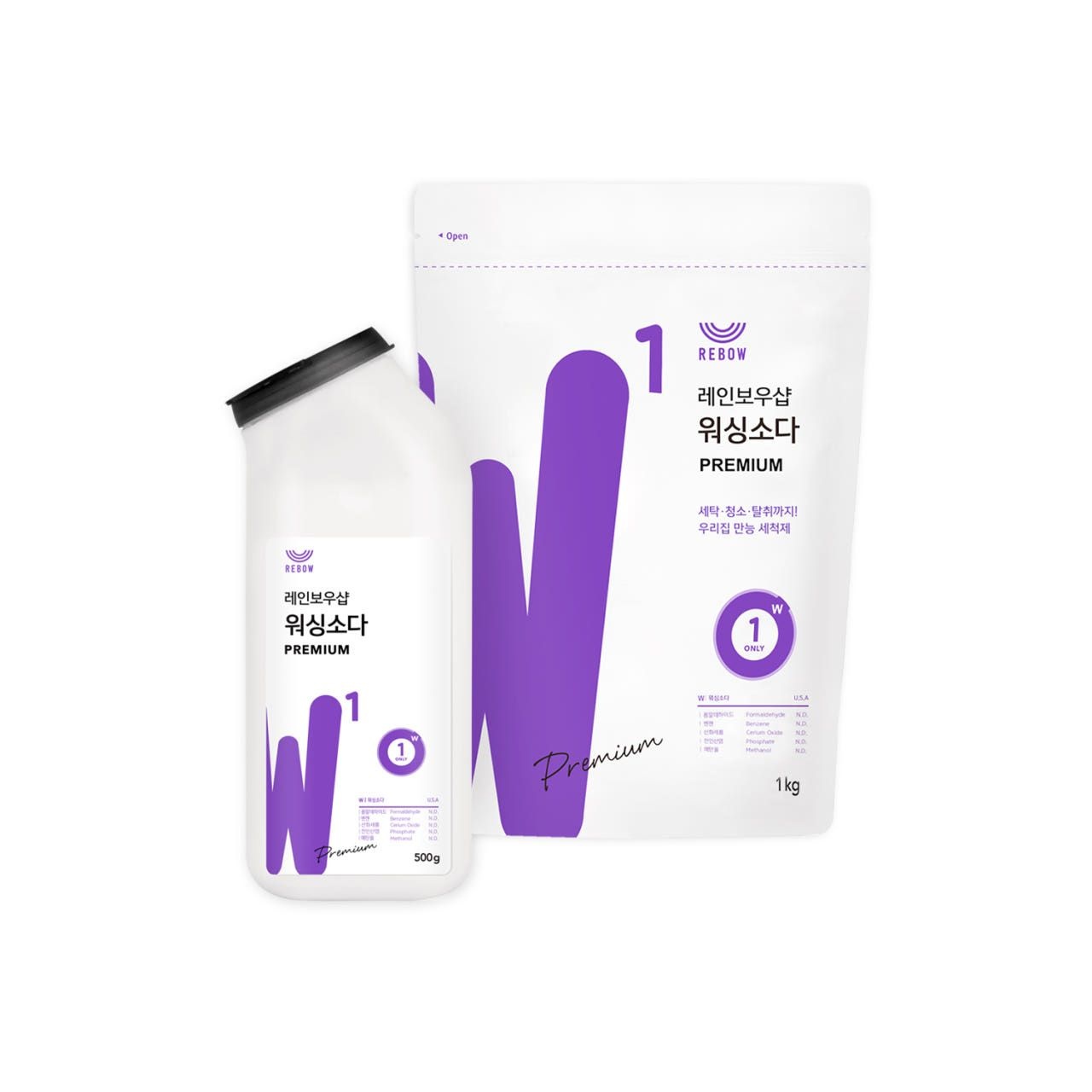 레인보우샵 워싱소다 프리미엄 톡톡이 세트 본품 500g 1개 + 리필 1kg