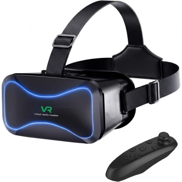 [해외] VR 헤드셋 컨트롤러 포함 성인용 3D 가상현실 고글 110° 시야각 블루라이트 차단 HD 렌즈 아이폰호환 17 16 15 14 13 12 1
