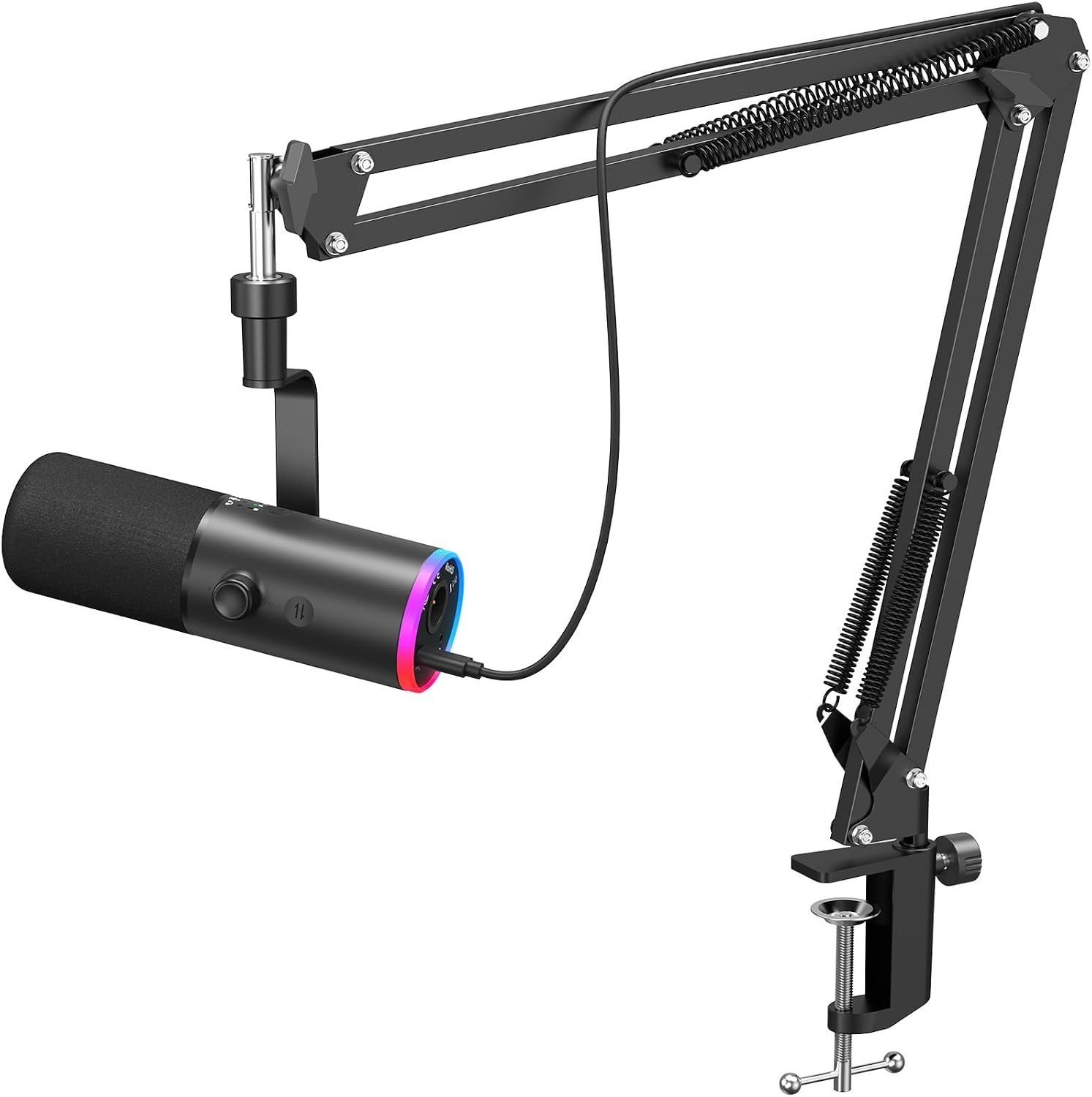 [해외] TONOR 다이내믹 게이밍 마이크 XLR/USB AI 노이즈 캔슬링 | 데스크탑 스탠드 세트, RGB, 탭 뮤트, 3.5mm 잭, 게인 컨트롤,