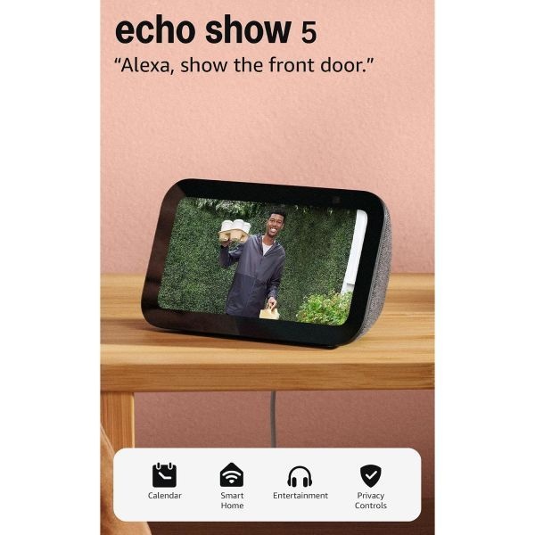 [해외] Amazon Echo Show 5 최신 모델 Alexa Early Access가 탑재된 스마트 디스플레이 2배 강화된 저음과 더욱 선명한 사운드 차콜