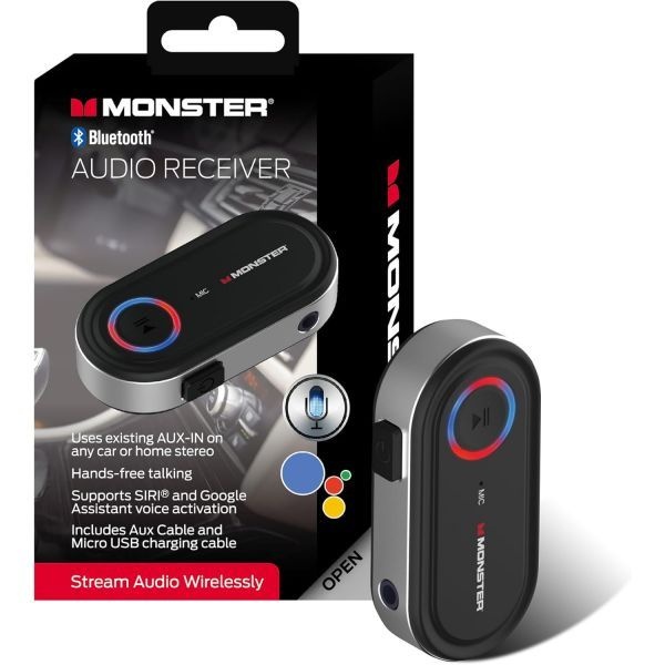 [해외] 몬스터 블루투스 오디오 수신기 3.5mm 잭이 있는 AUX 어댑터 핸즈프리 통화 Siri Google 구글 음성 인식 호환 스테레오