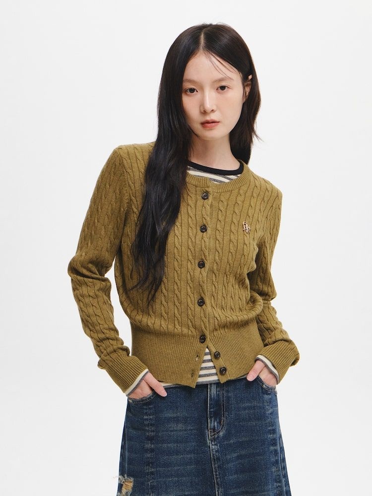 GENERAL IDEA 연휴특가 ~27일 WOMAN GNRL 시그니처 슈퍼파인 울 케이블 가디건 LIGHT KHAKI / GF7LKC505 1481946