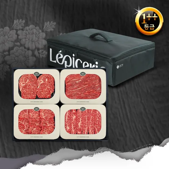 1++등급 한우 스킨로스3호세트(1.4kg, 각350g 등심+앞치마+양지+삼각살)