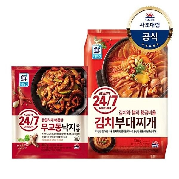 사조 [사조대림][대림냉동] 24/7무교동낙지볶음 350g x1개 +김치부대찌개 530g x1개