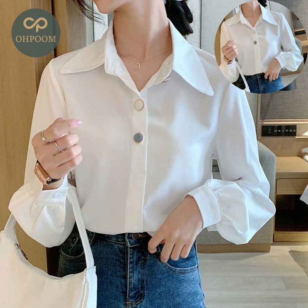 [픽커머스] 여성 블라우스 셔츠 여자하객룩 쉬폰블라우스 화이트블라우스 여성블라우스 단추포인트블라우스