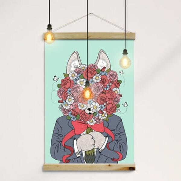 (현대Hmall) 아트박스/꾸밈 ca386-우드스크롤_60CmX90Cm-꽃을든여우