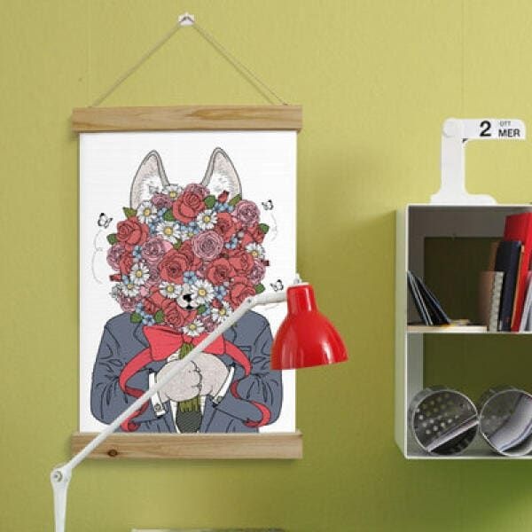 (현대Hmall) 아트박스/꾸밈 ca387-우드스크롤_40CmX60Cm-꽃을든여우