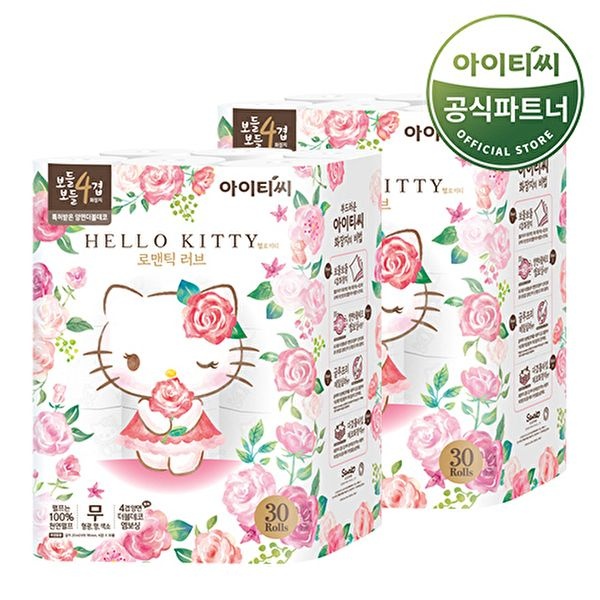 [홈스웰]헬로키티 4겹 천연펄프 화장지 러블리 (25Mx30롤) 2팩 60롤