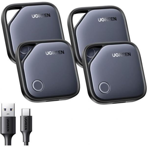 [해외] UGREEN FineTrack iOS 전용 에어 트래커 태그 4개 팩 1년 USB C 충전식 배터리 블루투스 Apple Find My와 호환 열쇠 수하물용