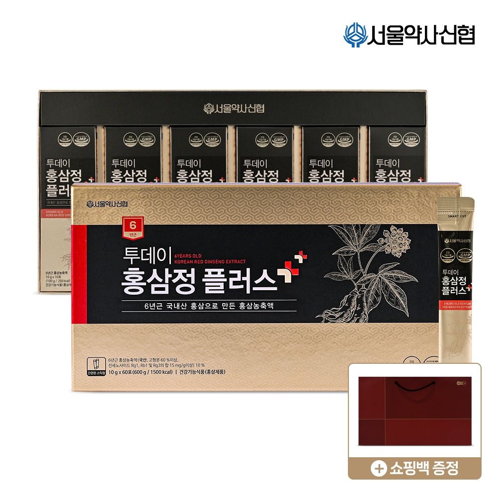 6년근 투데이 홍삼정 플러스 스틱 10g 60포, 1세트