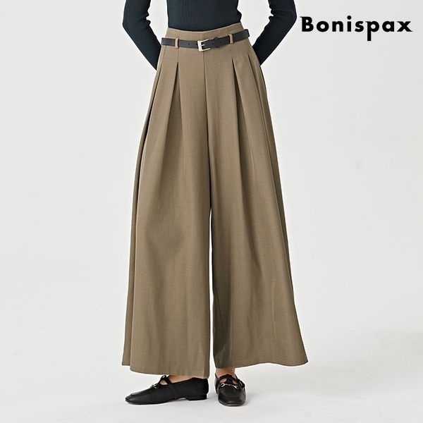 보니스팍스 핀턱 오버 와이드 베이직 벨티드 슬랙스 팬츠 (XO3TA006L0)