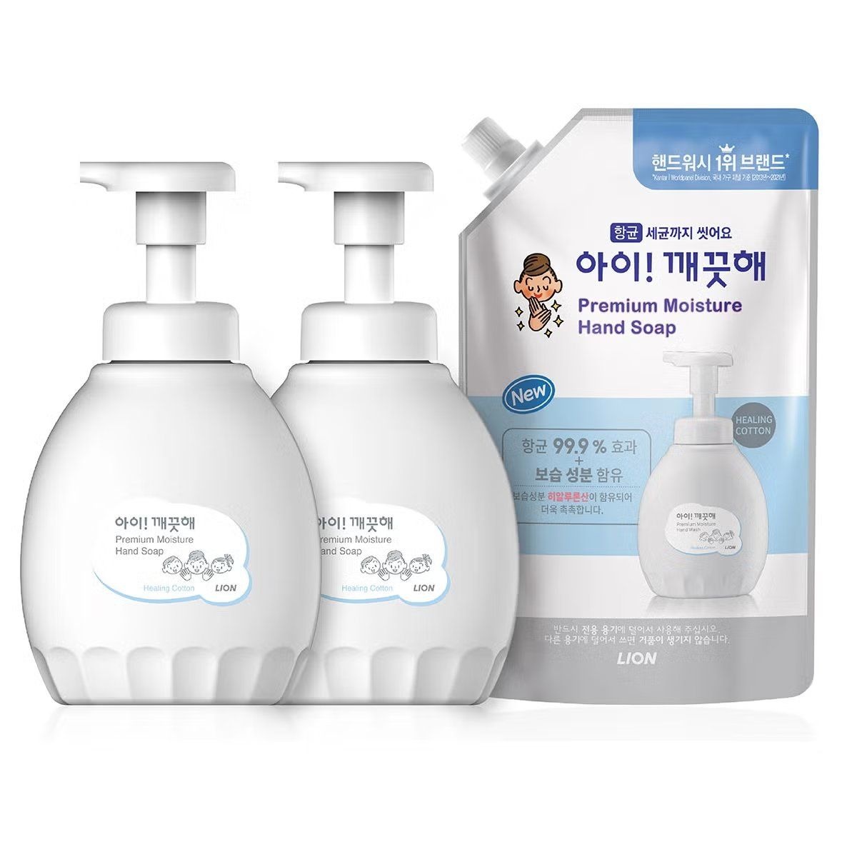온누리 아이깨끗해 프리미엄 핸드워시 450ml x 2 + 리필600ml 힐링코튼향 손세정제