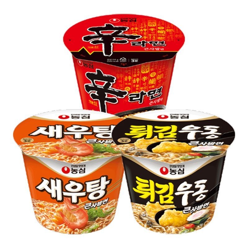 농심 큰사발 신라면 8개 + 새우탕 4개 + 튀김우동 4개/총16개