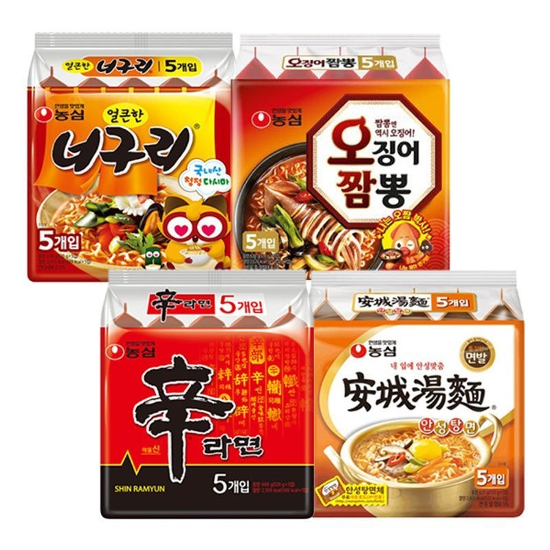 농심 신라면 5개 + 안성탕면 5개 + 너구리 5개 + 오징어짬뽕 5개e[35936444]
