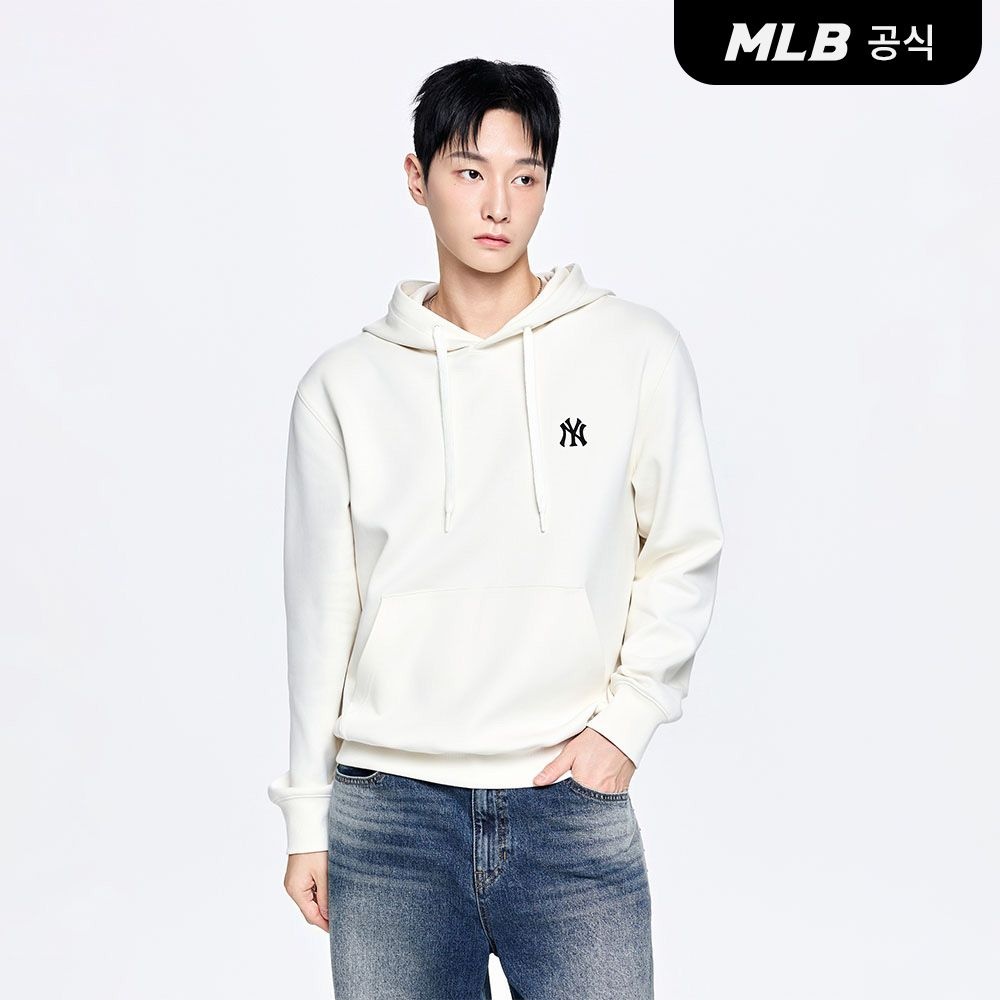 MLB [공식] 26FW 공용 베이직 스몰로고 후드티 NY (Cream) 3AHDB0164-50CRS