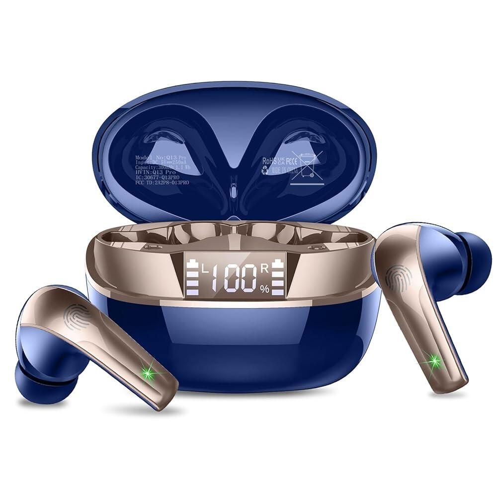 AOSRAU [해외] Wireless Earbuds Bluetooth 5.4 Headphones in Ear Mini HiFi Stereo Deep Bass with 4 ENC Noise Cancelling Mic Buds 47H Long Playtime LED IP7 Waterproof