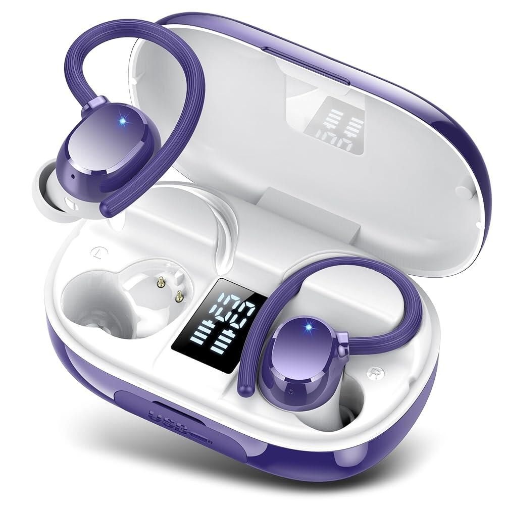 Hadbleng [해외] Hadbleng Wireless Bluetooth Earbuds Sport 128H Playtime 5.3 Headphones with LED Display Powerful Bass Over Ear Earphones Earhooks IP7 Waterproof [호