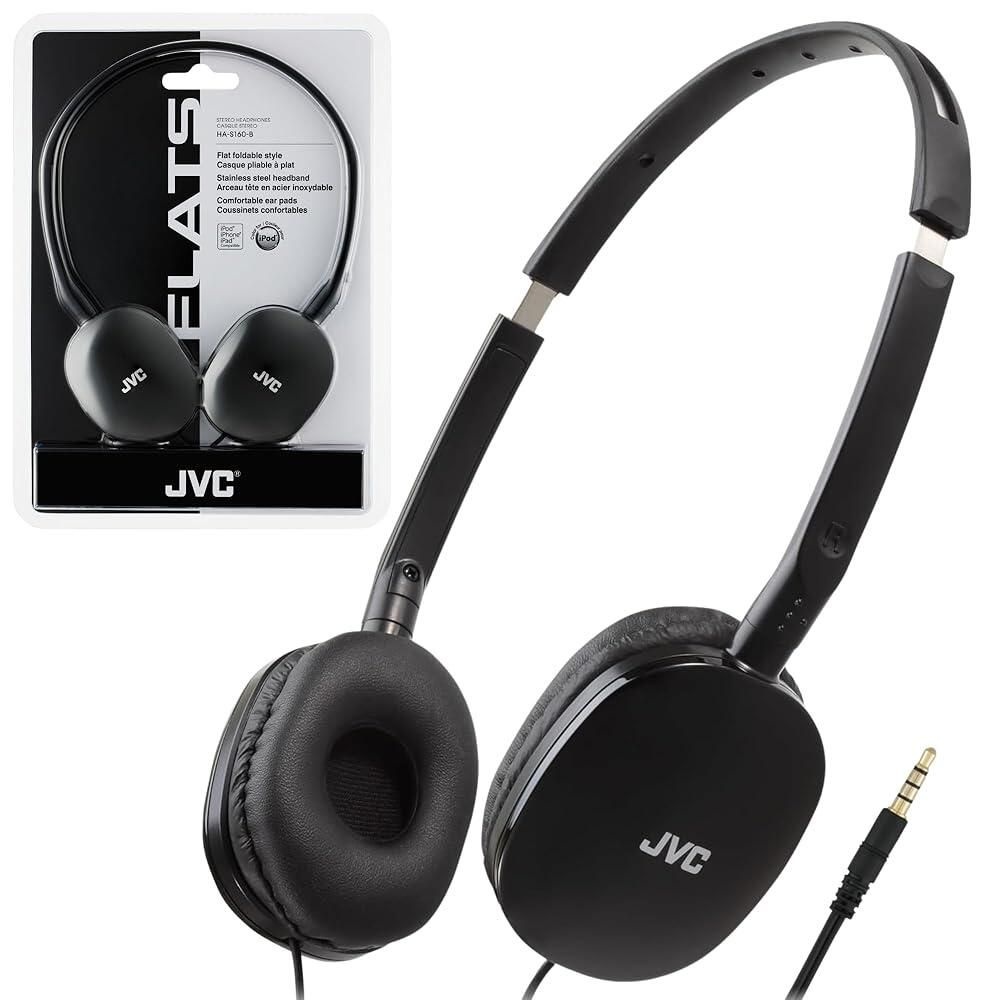 JVC [해외] JVC 블루 플랫 앤 폴더블 컬러풀 온 이어 헤드폰 1.2m3.94피트 금 도금 폰 플러그 HAS160A 포함 [호환]