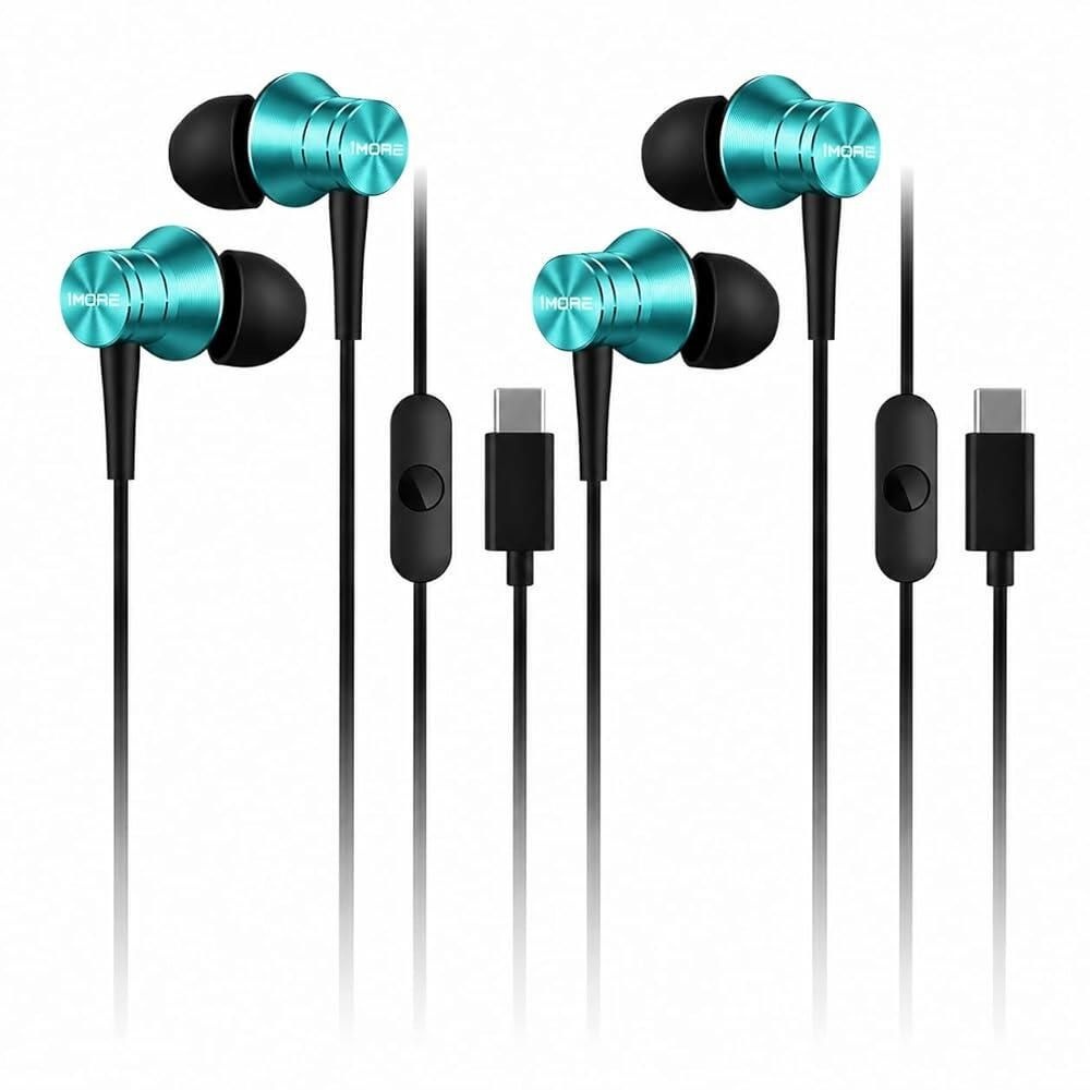 [해외] 1MORE 피스톤 핏 USB-C 헤드폰 2팩 - 마이크 소음 차단 제어 버튼이 있는 인이어 이어폰 [호환]아이폰 15 픽셀 10 OnePlus