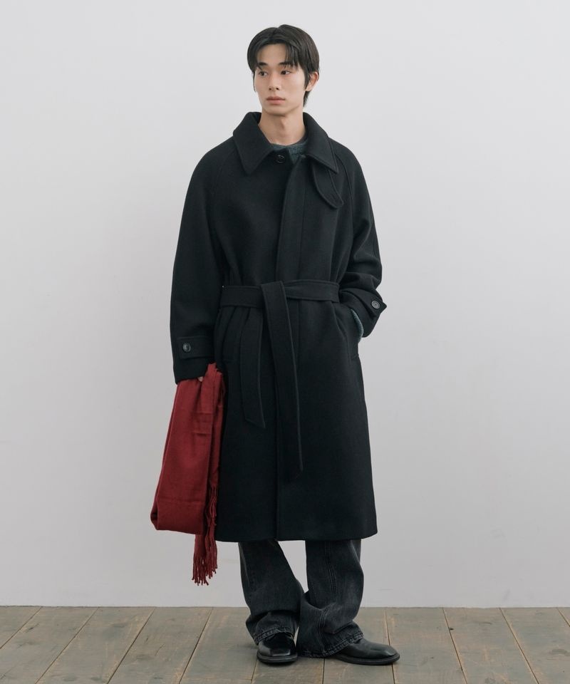 [10월 27일 배송] 키뮤어 KIIMUIR [Drape Wool] 캐시미어블렌드 세미오버핏 발마칸 로브코트_블랙 KBFMW0502BK 159904