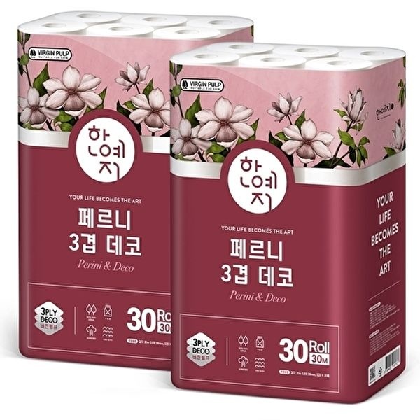 한예지 [한예지][S] 한예지 페르니데코 천연펄프 화장지 3겹 30M 30롤 2팩