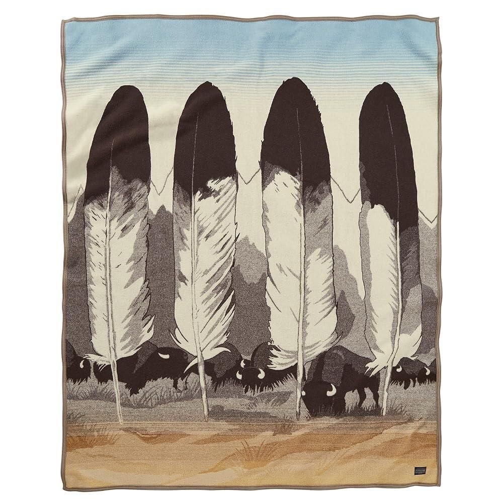 [해외] Pendleton The Legendary Collection 자카드 로브 담요 - 162.6 x 203.2cm64 80인치 울 면 양면 사용 가능 펠트 바인딩 통기성 낮잠
