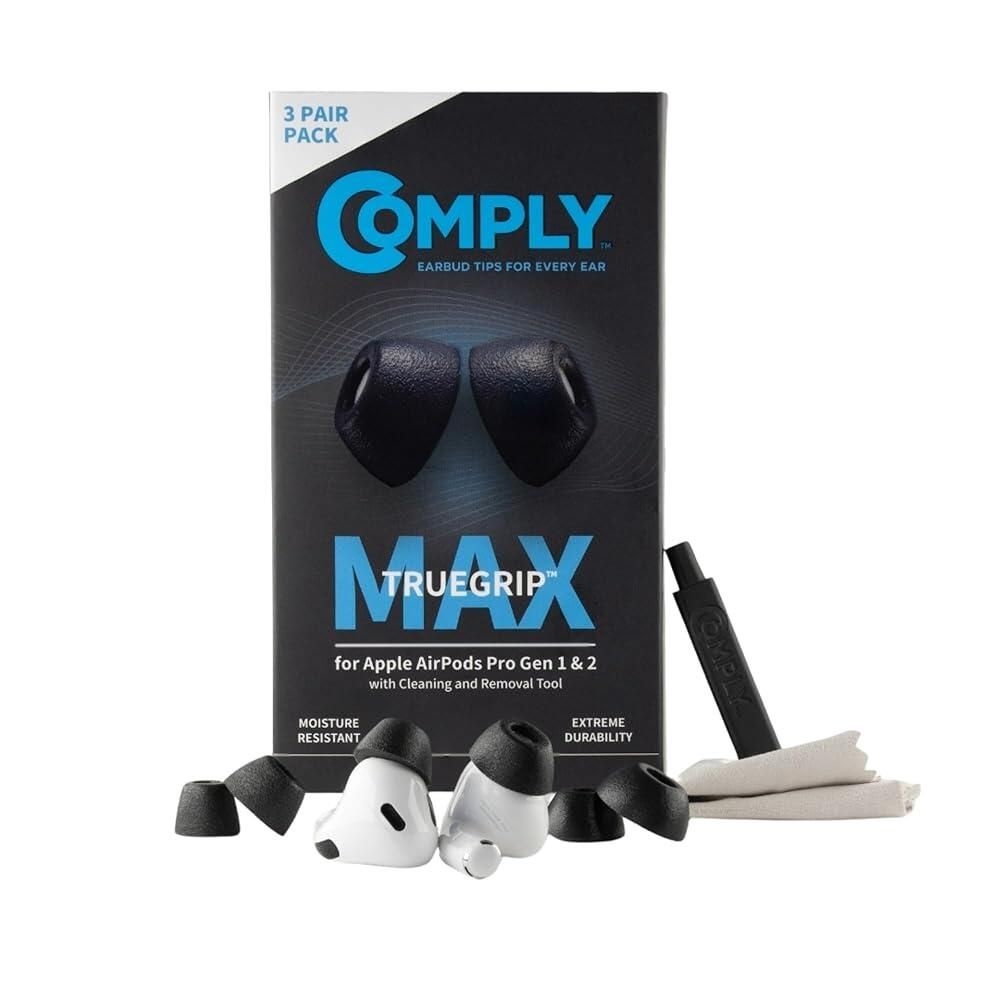 COMPLY [해외] Comply TrueGrip MAX 에어팟[호환] 프로 1 & 2용 프리미엄 메모리 폼 호환교체용 이어버즈[호환] 팁 오래 지속되는 편안