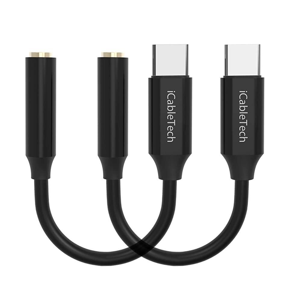 ICableTech [해외] ICableTech 픽셀 2 헤드폰 어댑터 USB-C to 잭 3.5mm 오디오 고해상도 DAC 포함 구글 XL/3 XL 소니 XZ2 2개입 블랙 [호환]