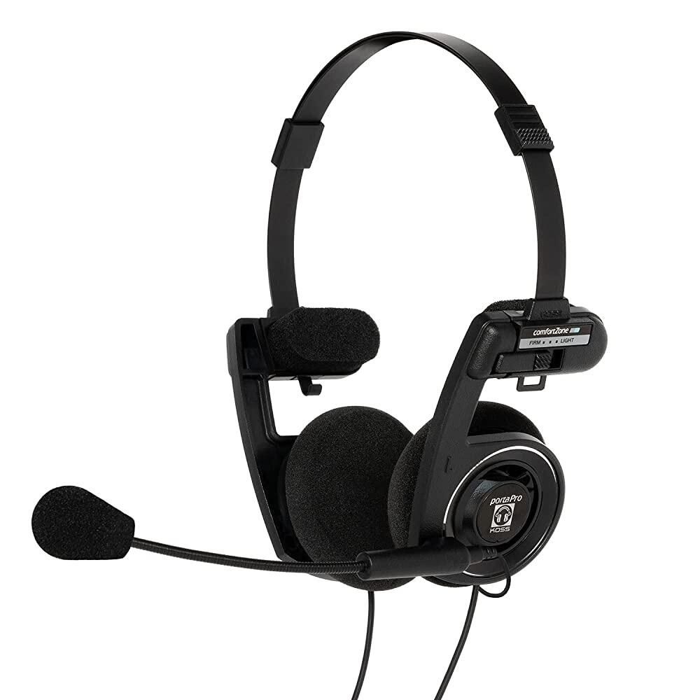 KOSS [해외] Koss Porta Pro 양면 통신 헤드셋 마이크 포함 일렉트릿 유연한 핸즈프리 디자인 접이식 TRRS 플러그 유선 3.5mm 블랙 [