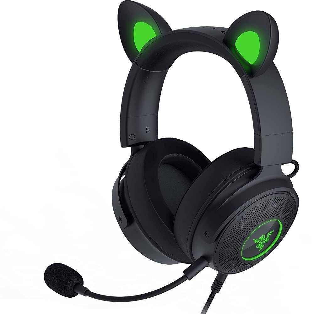 RAZER [해외] Razer Kraken Kitty V2 Pro 유선 RGB 헤드셋 호환교체 가능한 귀키티 곰 토끼 - 스트림 반응성 조명 탈착식 하이퍼클리어