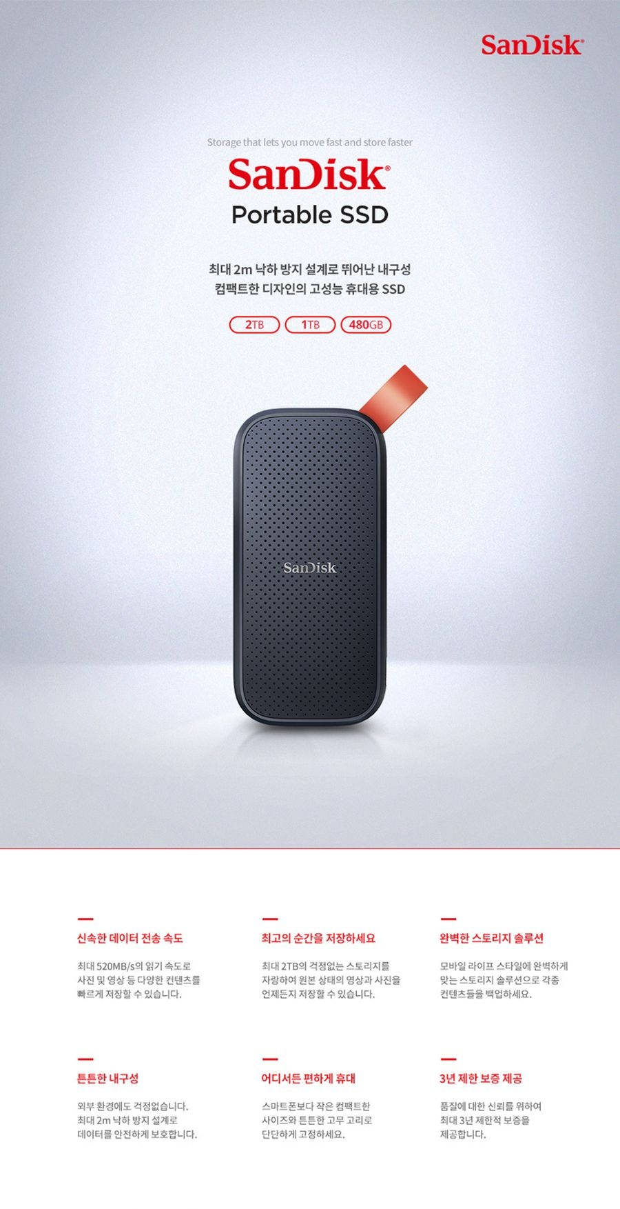 샌디스크 초소형 고용량 포터블 SSD SDSSDE30 1TB