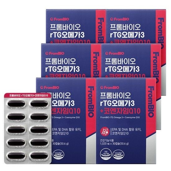 프롬바이오 rTG오메가3+코엔자임Q10 30캡슐x6박스/6개월