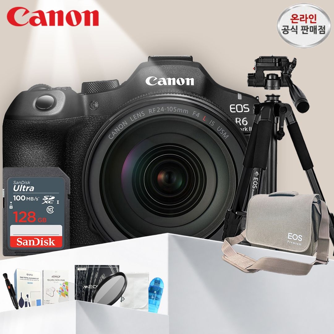 <b>캐논</b> <b>캐논</b> EOS R6 Mark III + <b>RF</b> <b>24-105mm</b> <b>F4L</b> IS USM KIT  / 프리미엄 삼각대 패키지 (128GB 메모리 + 삼각대 + 가방 +악세사리) -JKW