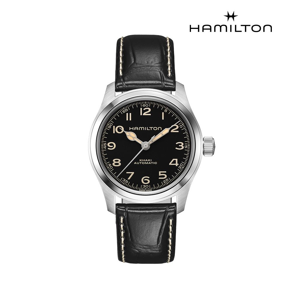H70405730 카키 필드 38mm 블랙 가죽 남성 시계