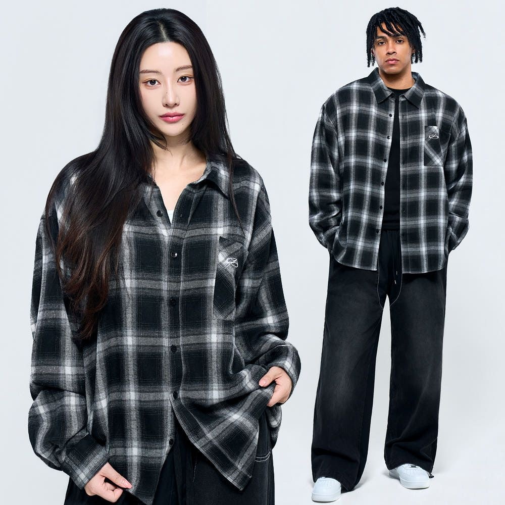 P2620 코지 오버핏 체크 셔츠 [블랙]