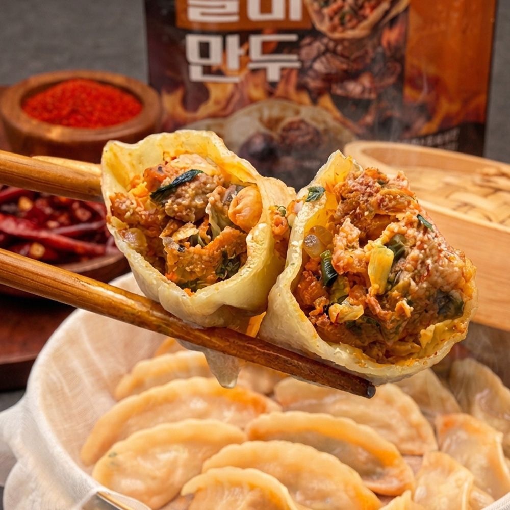 미래유통영농조합 해나미 실비매운만두 2봉지 해나미 국내산 돼지고기 김치 고기 갈비 냉동간식 간편조리