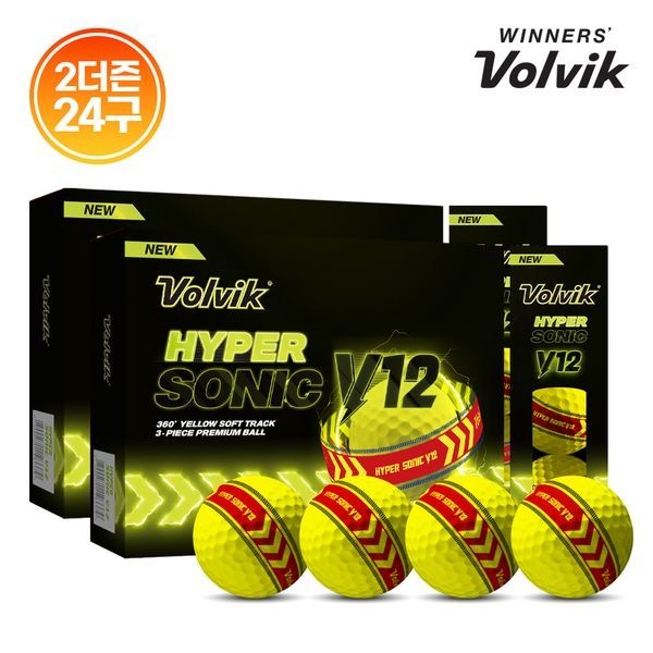 볼빅 [하프클럽](2더즌24구) 볼빅 골프공 하이퍼 소닉 V12 라이트닝 옐로우 360 고반발 컬러볼 3피스