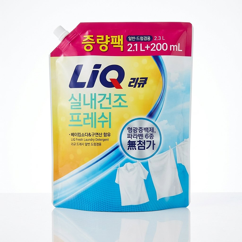 리큐 실내건조 프레쉬 세탁세제 2.3L(2.1L+200ml) 4개 일반/드럼겸용