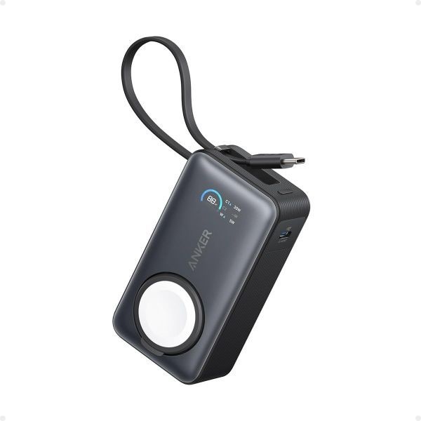 [해외] Anker 앤커 MagGo 파워뱅크 애플호환 워치용 10000mAh 컴팩트 배터리 팩 USB C 케이블 내장 최대 35W 아이폰호환 15 시리즈