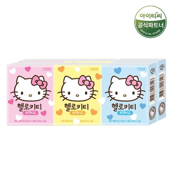 헬로키티 휴대용 포켓티슈 (3겹 10매 6개 x 1팩) 총6개